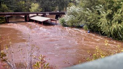 Fort Collins flood at the Poudre River bike path at College Ave